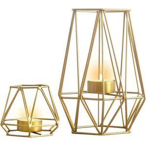 2 Pcs Metal Hexagon Shaped Geometric Design Tea Light Votive Candle Holders
